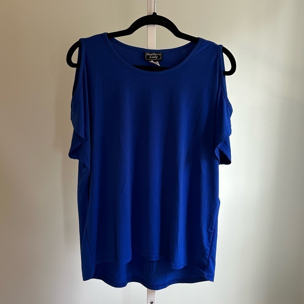 Southern Lady Royal Blue Cold Shoulder Top
